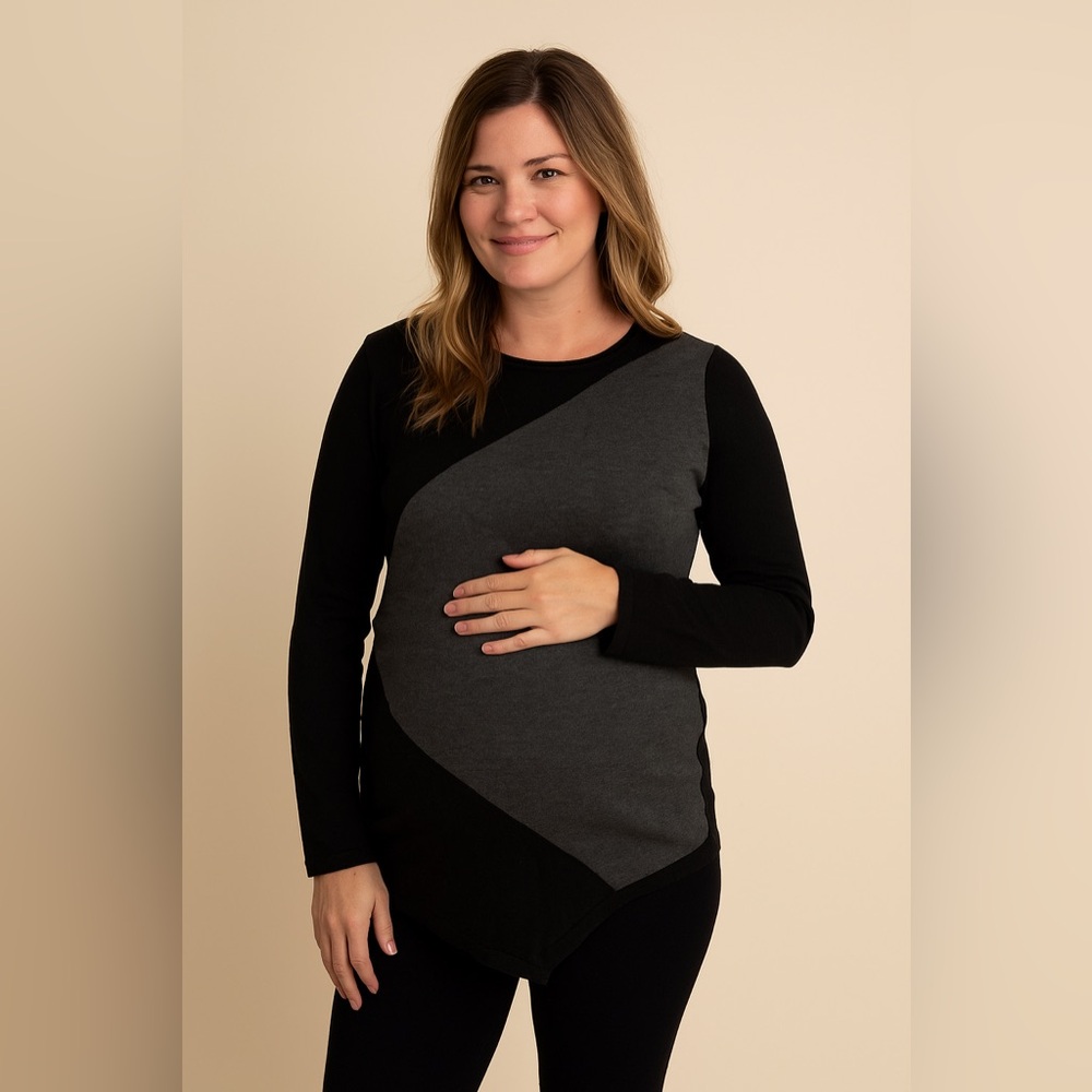 Skies Are Blue Black and Gray Crew Neck Sweater